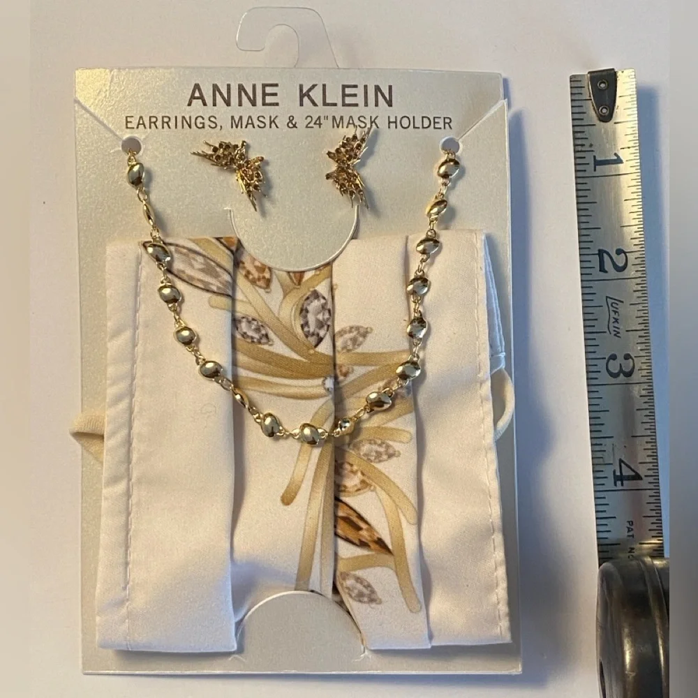 Anne Klein Gold Tone and Crystal Butterfly Earrings and Mask with 24” Mask Chain